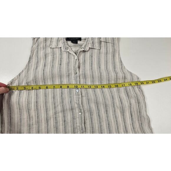 Tahari 100% Linen Sleeveless Peplum Top Size Large Button Up Tank Striped Blouse - Picture 8 of 8